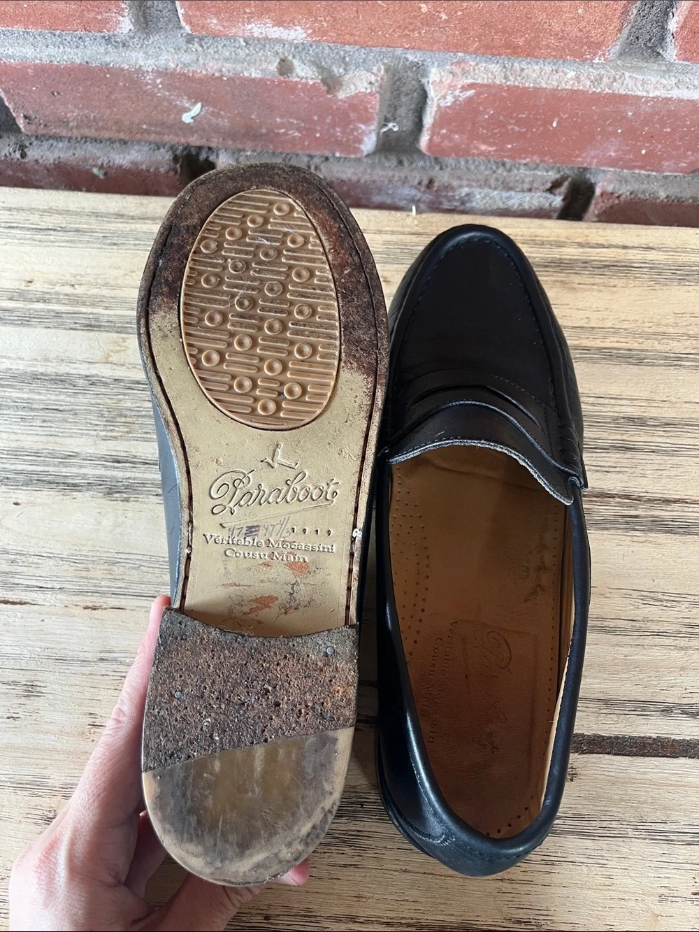 Paraboot French Fashion Classic Black Leather Penny Loafers for Men Size 6
